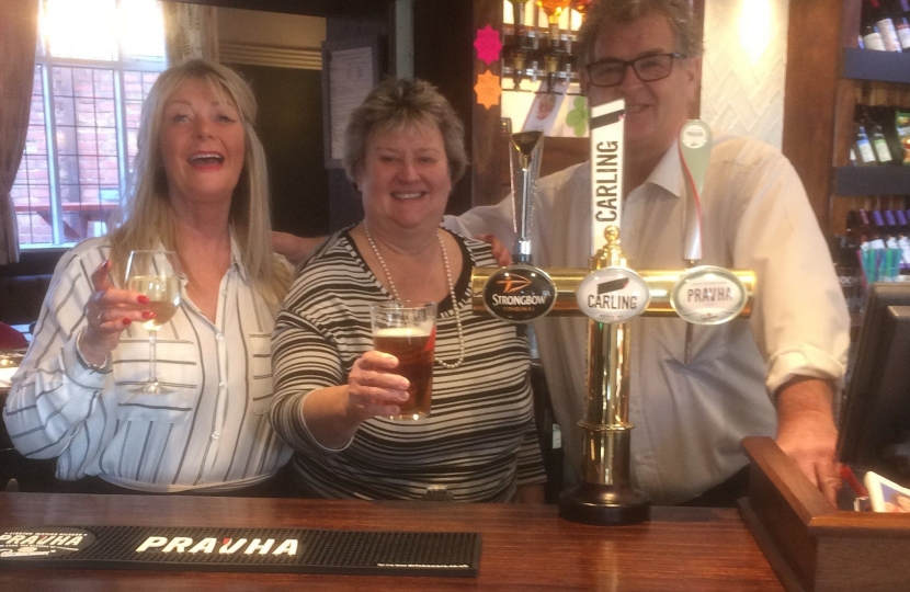 Andrea Milner, Heather Wheeler and Ian Broomhead at the bar