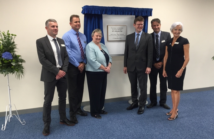 Left to right - Jon Ward (MD), Joey Ascott, Heather Wheeler MP, Secretary of State Greg Clark, Pete Ascott and Norma Ascott