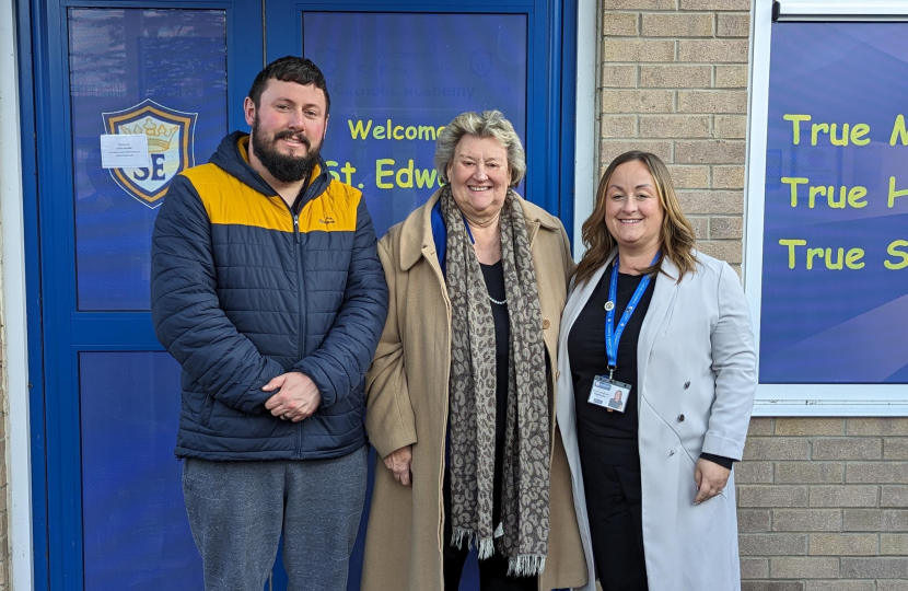 Photo includes (L to R) Mr S Ward, Heather Wheeler OBE MP, and Mrs Kay Methven.