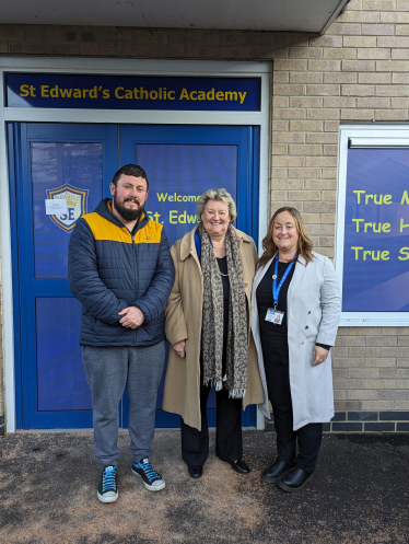 Photo includes (L to R) Mr S Ward, Heather Wheeler OBE MP, and Mrs Kay Methven.